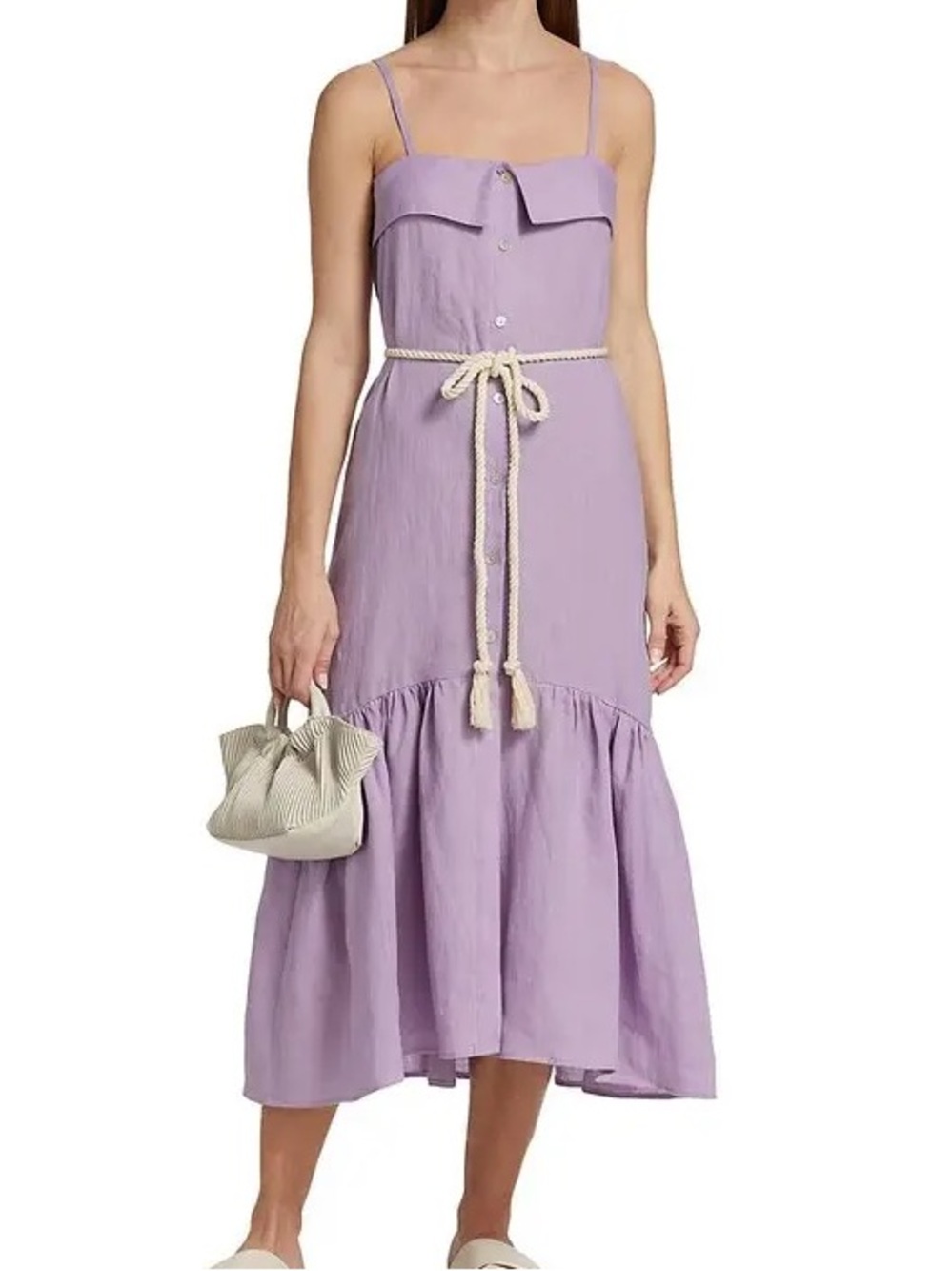 Hevron Ember Rope Belted Linen Midi Dress Lilac Lavender Purple Sleeveless S